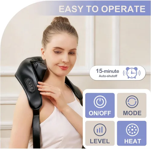 Miniatura 6 de DS SAVORING Masajeador inalámbrico de cuello y hombros con calor, amasado eléctrico de tejido profundo para dolor de espalda, almohada de masaje