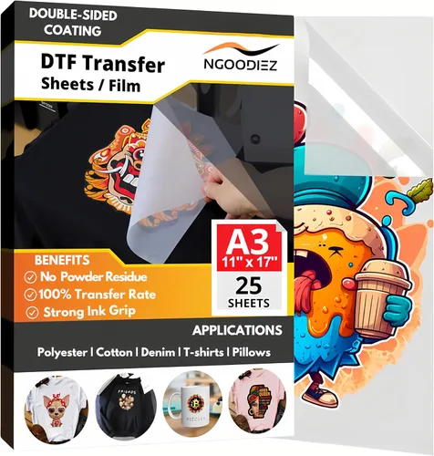 Miniatura 7 de NGOODIEZ Hojas de película de transferencia DTF A4 de 8.5 x 11 pulgadas, 25 hojas, papel DTF prémium para impresora DTF, revestimiento brillante
