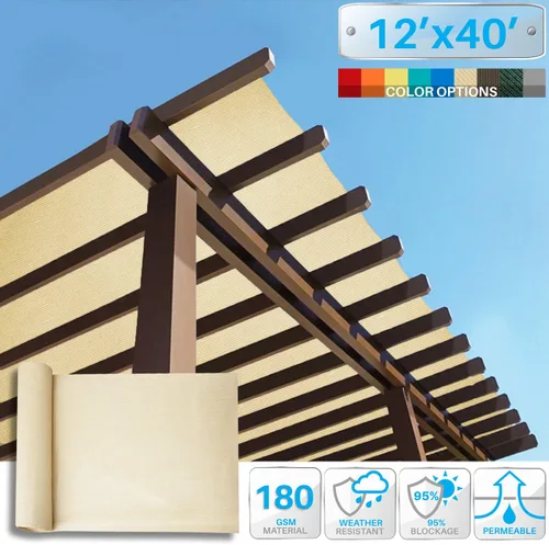 Miniatura 2 de Patio Rollo de Tela de Sombra Solar de 12' x 40' Tela de Sombra 6/8/12 PIES para Patio, Vela de Malla para Exteriores Toldos de Sombra Solar