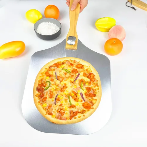 Miniatura 2 de KLAQQED Pala de pizza de 12 x 14 pulgadas, espátula de pizza con mango de madera plegable, herramientas de aluminio para hacer accesorios