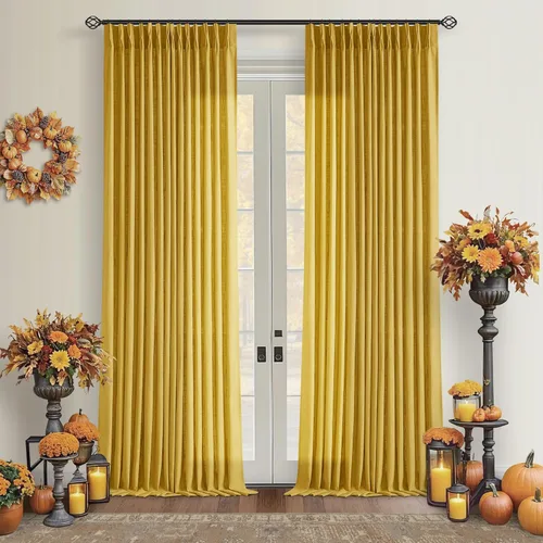 Miniatura 108 de Cortinas de lino natural con pliegues fruncidos de 120 pulgadas de largo para sala de estar, cortinas plisadas con ganchos y lengüeta trasera