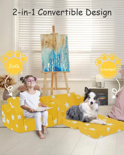 Miniatura 4 de KokoSelene Sofá para Niños Pequeños, Sofá para Niños Pequeños Plegable, Sofá Convertible 2 en 1 para Niños a Cama Tumbona para Niñas y Niños, Ideal