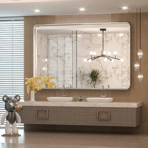 Miniatura 153 de TokeShimi - Espejo para pared de baño, espejo de tocador con marco de metal de aleación de aluminio mate cepillado e inoxidable, decoración rústica