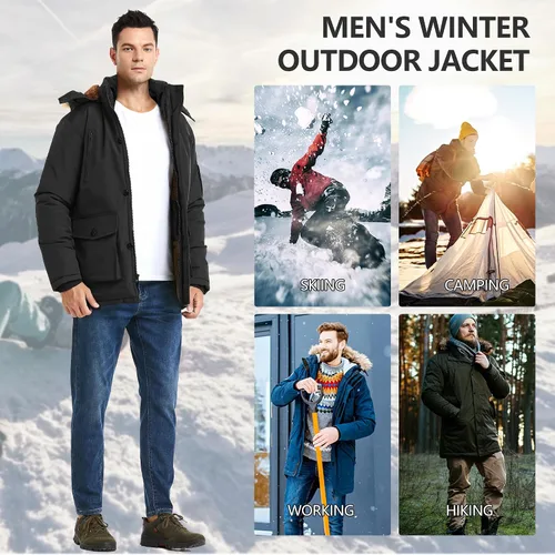 Miniatura 6 de Men's Winter Thicken Coat Warm Faux Fur Lined Padded Puffer Parka Jacket with Removable Hood
