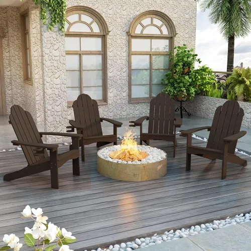 LUE BONA HDPS Sillas Adirondack Set de 2, Silla para Hoguera al Aire Libre Resistente a la Intemperie con Portavasos, Silla Moderna de Plástico para