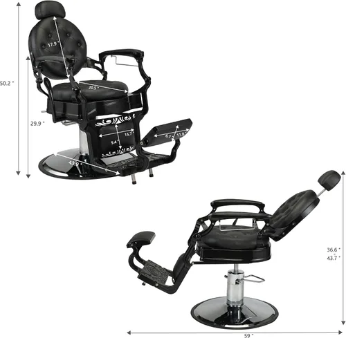 Miniatura 2 de Silla vintage de peluquería, silla profesional de metal resistente que soporta hasta 440 libras con reclinación de 135º y elevación hidráulica