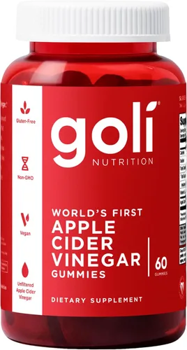 Goli Vitaminas Gomosas de Vinagre de Sidra de Manzana - 60 Unidades - Vitamina B12, Sin Gelatina, Sin Gluten, Veganas y Sin OGM
