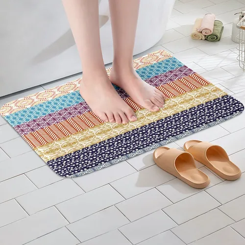 Miniatura 2 de Tapetes de baño bohemios a rayas para baño, 16 x 24 pulgadas, alfombras de baño bohemias para niños y niñas, decoración folclórica floral exótica