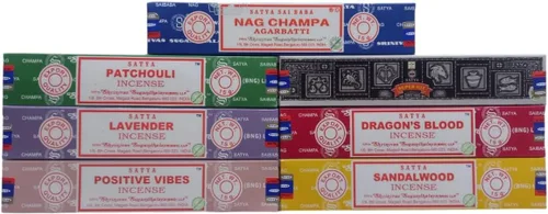 Miniatura 4 de Set de regalo de incienso Satya Nag Champa, Super hit, Dragon's Blood, Sandalwood, Patchouli, Lavender, Positive Vibes 15 g x 7 paquetes