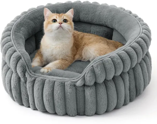 Miniatura 15 de Bedsure ComfyFleece™ - Cama para gatos, lavable y redonda para mascotas para gatos de interior, cama de pana súper suave con parte inferior