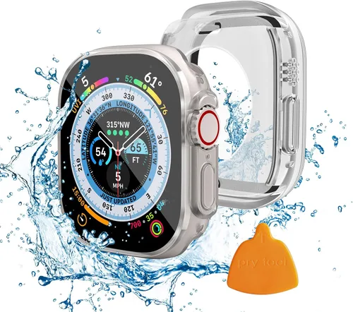 Miniatura 12 de Funda impermeable 2 en 1 compatible con Apple Watch de 1.61 pulgadas, protector de pantalla Series 9/8/7 (diseño ultra estilo) iWatch de vidrio Luz