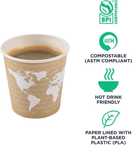 Miniatura 4 de ECO PRODUCTS Tazas de café de espresso desechables y compostables World Art de 4 onzas, caja de 1000, taza de papel caliente renovable, forro de PLA