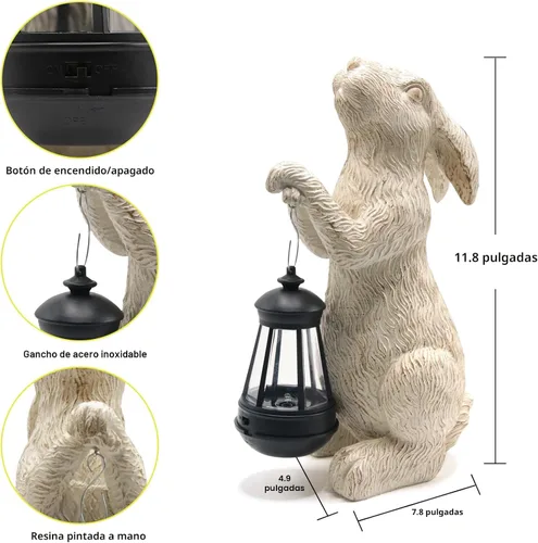 Miniatura 6 de Estatuas de jardín REYISO con luces solares - Figurina de conejo al aire libre, decoración de conejo para otoño en el césped, balcón - Arte