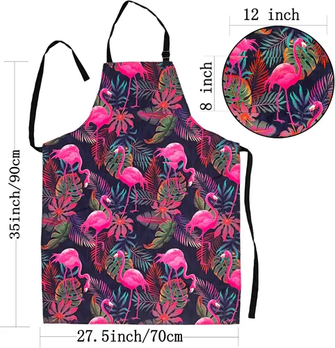 Miniatura 7 de Delantal Babero Ajustable Impermeable con 2 Bolsillos Delantales de Cocina para Mujeres Hombres Chef Delantal flamenco