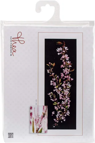 Thea Gouverneur - Kit de punto de cruz, flor japonesa, negro Aida, 18 unidades, kit de bordado para adultos, hilos de bordado DMC y otros