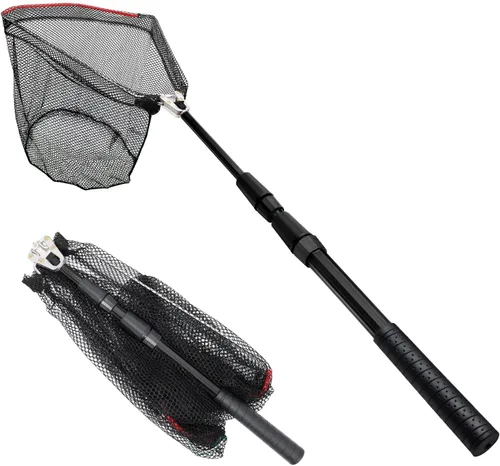 Miniatura 13 de SAN LIKE Red de pesca para peces Red de aterrizaje plegable con mango de poste de goma telescópico antideslizante para niños y adultos en agua