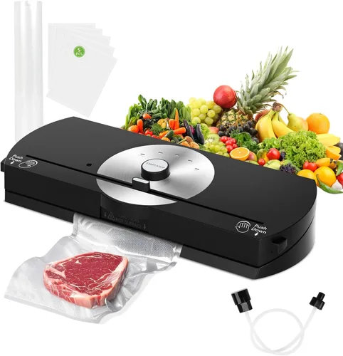 Máquina selladora al vacío para alimentos, 65 KPA potente sellador de alimentos al vacío compacto al vacío con cortador integrado y kit de inicio,