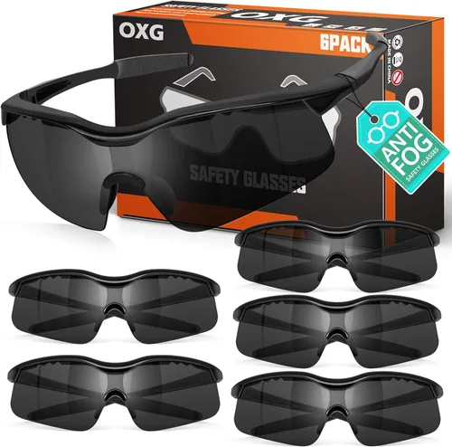Miniatura 8 de OXG Paquete de 6 gafas de seguridad antivaho ANSI Z87+ resistentes a los impactos y arañazos para trabajo, laboratorio, construcción