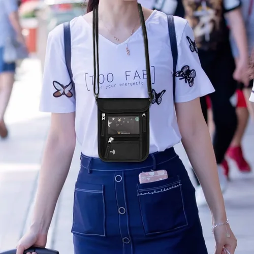Miniatura 8 de WALNEW Soporte para pasaporte para el cuello cartera de viaje con bloqueo RFID 7 bolsillos con correa ajustable para el cuello para mantener tu