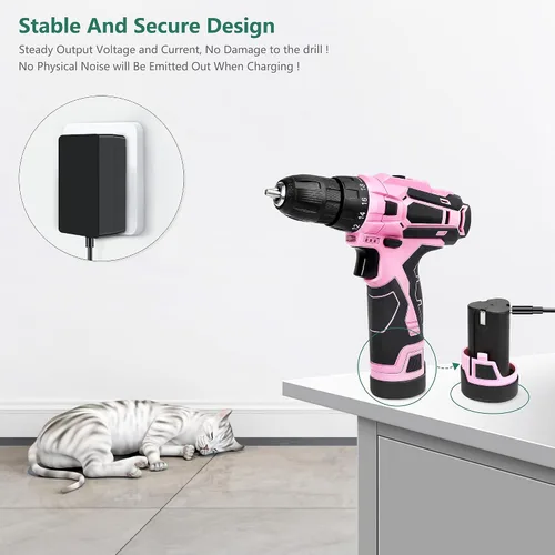 Miniatura 4 de Adaptador de CA con certificación UL, cargador de batería de repuesto para taladro inalámbrico rosa, kit de herramientas de destornillador eléctrico