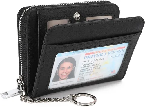 GAEKEAO Billetera de cuero para mujer con bloqueo RFID, tarjetero compacto, pequeño, con ventana para identificación, bolsillo con cremallera para