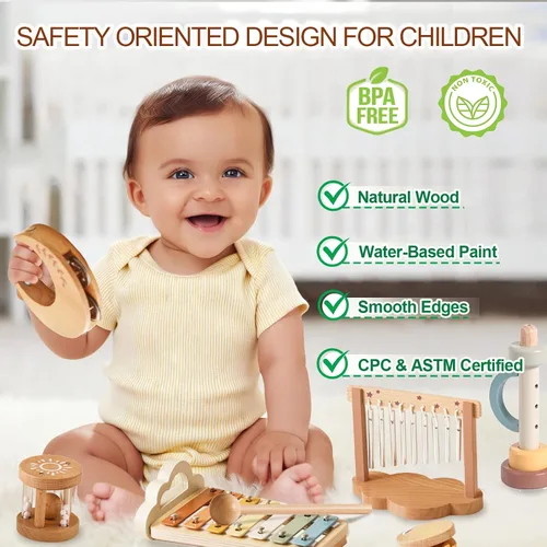 Miniatura 3 de Instrumentos musicales Montessori para bebés, juguetes musicales de percusión de madera y xilófono para niños pequeños, juguetes sensoriales
