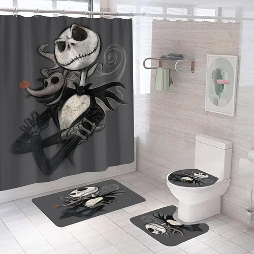 Miniatura 10 de Juego de 4 cortinas de ducha de Navidad para niños, decoración de Halloween y Navidad con 12 ganchos de cortina para baño, impermeable, 71 x 71