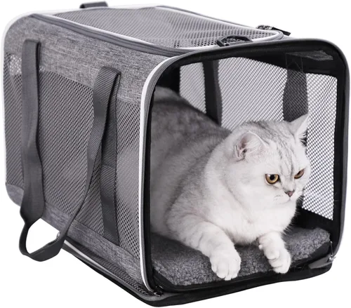 Miniatura 9 de Transportador suave para mascotas para gatos grandes y medianos, 2 gatitos, perros pequeños. Fácil de meter al gato, ideal para gatos a los que