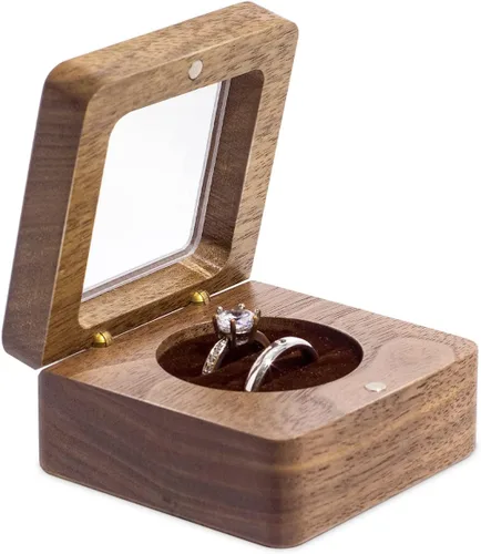 Miniatura 4 de Wislist Caja de anillos para ceremonia de boda soporte de almohadas de madera para propuesta de boda y compromiso nuez