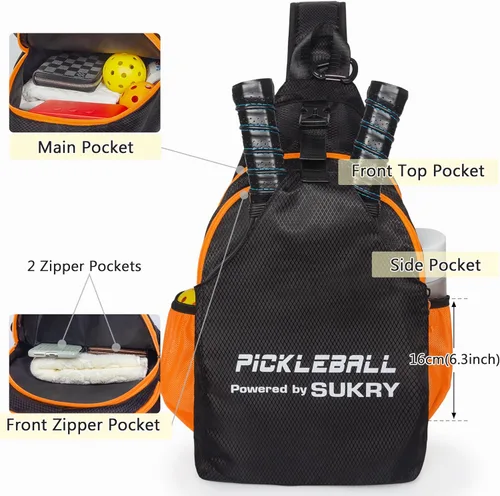 Miniatura 5 de SUKRY Mochila ligera para pickleball para hombres y mujeres con múltiples bolsillos, mochila cruzada para gimnasio y viaje, accesorios para Naranja