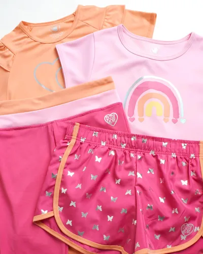 Miniatura 3 de Body Glove Conjunto de pantalones cortos activos para niña, camiseta de 4 piezas, camiseta sin mangas, pantalones cortos de ciclismo con leggings