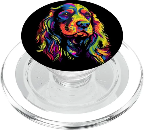 Miniatura 7 de Cocker Spaniel Inglés Cara Colorida Perro Amante Del Arte Negro PopSockets Intercambiables PopGrip