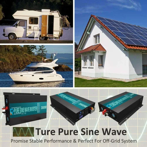 Miniatura 8 de WZRELB Inversor de energía solar confiable de onda sinusoidal pura 3000w 24v 110-120v 60hz con pantalla LED (negro) Sistema solar