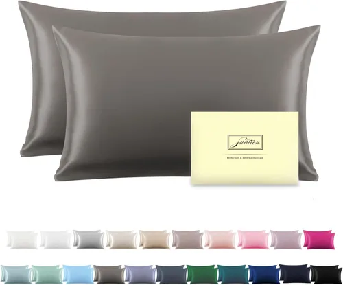 Miniatura 51 de Funda de almohada de seda para cabello y piel, suave, transpirable y sedosa 100% seda Queen, juego de 2, fundas de almohada de seda de morera