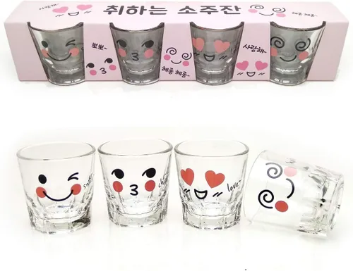 Miniatura 2 de LENITH ] Juego de vasos de chupito coreanos Soju, 1.7 onzas, vidrio transparente con carácter, vidrio en forma de corazón para whisky, tequila