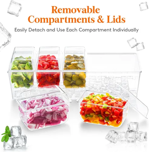 Miniatura 6 de Lifewit Juego de 2 Piezas para Servir Tacos para Fiestas con 5 Contenedores (2.5 Tazas) y Componentes, Organizador Grande de Condimentos