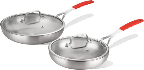 Miniatura 10 de DELARLO Sartén de acero inoxidable tricapa de 8 pulgadas de cuerpo entero, sartenes de chef aptas para horno y cocina de inducción, adecuadas