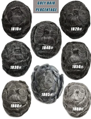 Miniatura 7 de Toupee para hombres pieza de pelo 0.002 in piel ultra fina para hombre Toupee cabello humano gris sistema de reemplazo para hombres sistema