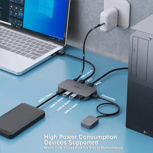 Miniatura 2 de Interruptor USB 3.0, Conmutador USB 2 Computadoras Comparten 3*USB 3.0 y 1*USB C con Control Remoto para PC Ratón Teclado Impresora Escáner