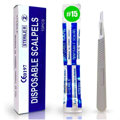 Miniatura 20 de MedHelp Scalpel 14R - Cuchillas dermaplaning con mango de plástico, cuchillas Dermablade de acero de alto carbono. Hoja 14R envuelta Paquete de 10