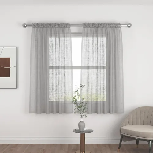 Miniatura 15 de UPOPO Paneles de Cortina Beige Pequeños Cortinas Transparentes de Gasa de 16 Pulgadas de Largo Cortinas de Cocina de Voile con Textura de Lino
