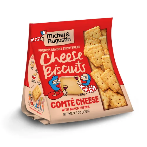 Miniatura 9 de Michel et Augustin Galletas gourmet con queso Comté y pimienta negra, galletas saladas para fiestas, aperitivos franceses, paquete de 3, bolsas