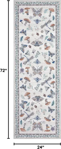 Miniatura 2 de ROYHOME - Alfombra con diseño de hongos e insectos, para pasillos, cocina o baño, antideslizante, lavable, suave, larga, 2 x 6, beige