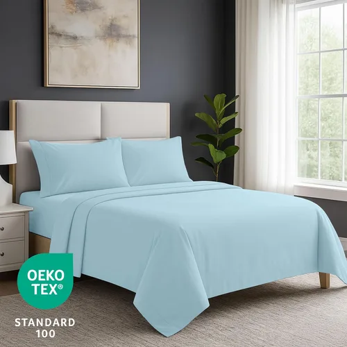Miniatura 4 de Pure Bedding Sábanas – Juego de sábanas individuales [3 piezas, azul cielo] – Hotel Luxury 1800 microfibra cepillada – Suave y transpirable – Sábana