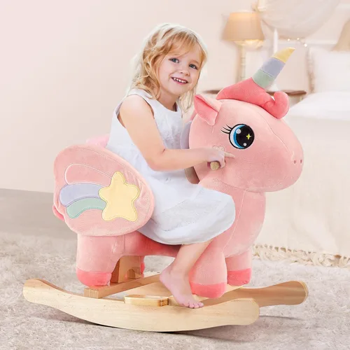 Miniatura 2 de FUNLIO Caballo mecedor de unicornio para bebé, caballo mecedor de unicornio rosa para niños pequeños de 6 meses a 3 años, balancín de animales