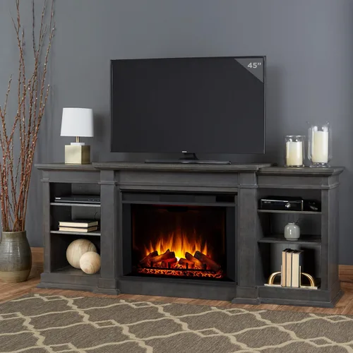 Miniatura 2 de Eliot - Soporte para TV con chimenea eléctrica de 81 pulgadas, color gris antiguo Real Flame