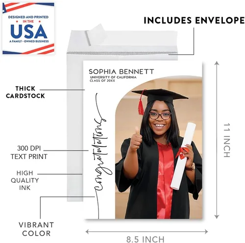 Miniatura 2 de Andaz Press Tarjeta fotográfica de graduación jumbo personalizada de 8.5 x 11 pulgadas con sobre, tarjeta de felicitación personalizada de clase