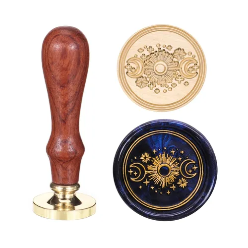SWANGSA Sello de cera de sol y luna, sello de sellado de cabeza de latón vintage, ideal para adornar invitaciones de fiesta, paquetes de vino, idea