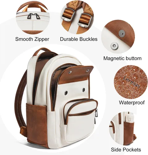 Miniatura 5 de Leresas Mochila de 37L para mujeres y hombres, bolsa de profesor, mochila de viaje de trabajo, mochila de cuero vegano para computadora portátil