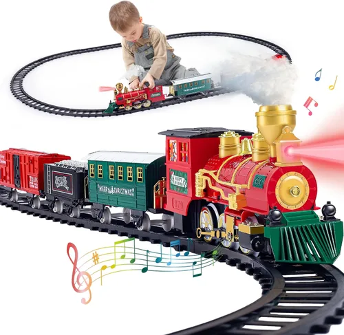 Miniatura 8 de Juego de Tren para Niños, Juego de Tren de Navidad para Debajo de los Árboles, Juguetes de Tren Eléctrico para Niños y Niñas con Locomotora